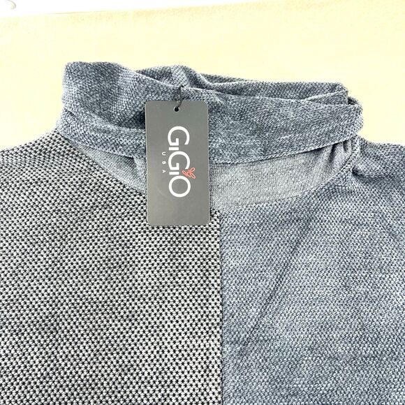 GIGIO USA Two Toned Gray Color-Block Turtleneck Sweater Bell Sleeves  Pockets M - Picture 5 of 16